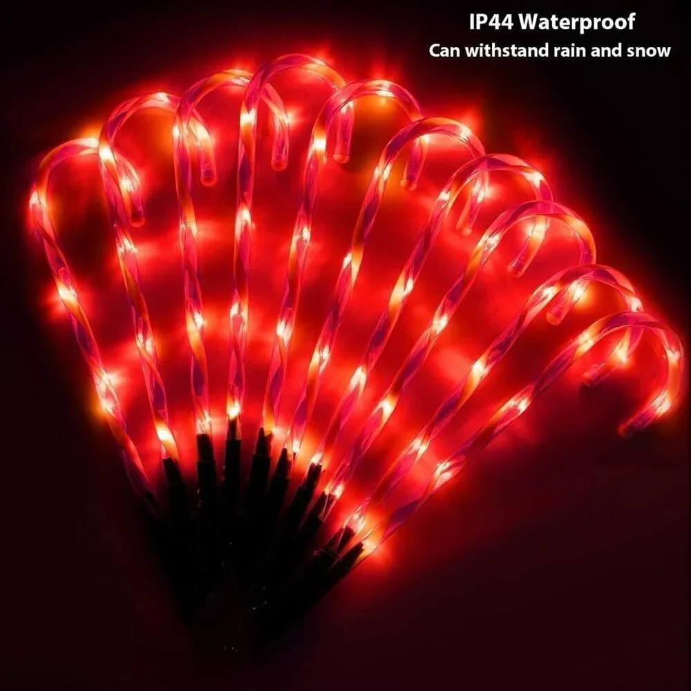 Candy Cane Outdoor Lights 10 Pack Red LEDs Lighted Christmas Path Lights String